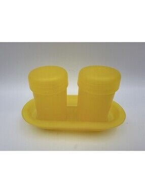 Vintage Plastic K-Mart Brand Salt N Pepper set with Tray Yellow Sealed Tiny Home
